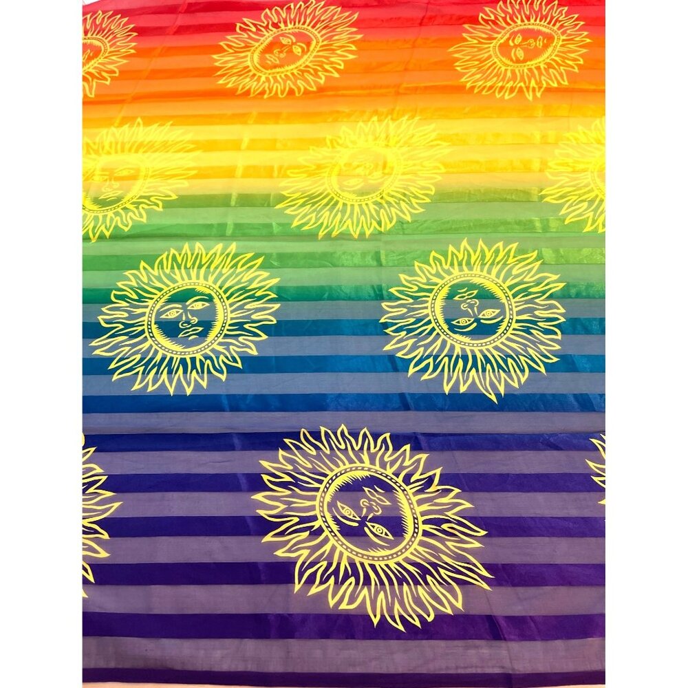 VTG 90s Boho Celestial Sun Sarong Rainbow Stripe Swimsuit Beach Cover up Wrap - Picture 9 of 12